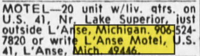 LAnse Motel & Suites - Dec 13 1975 Article (newer photo)
